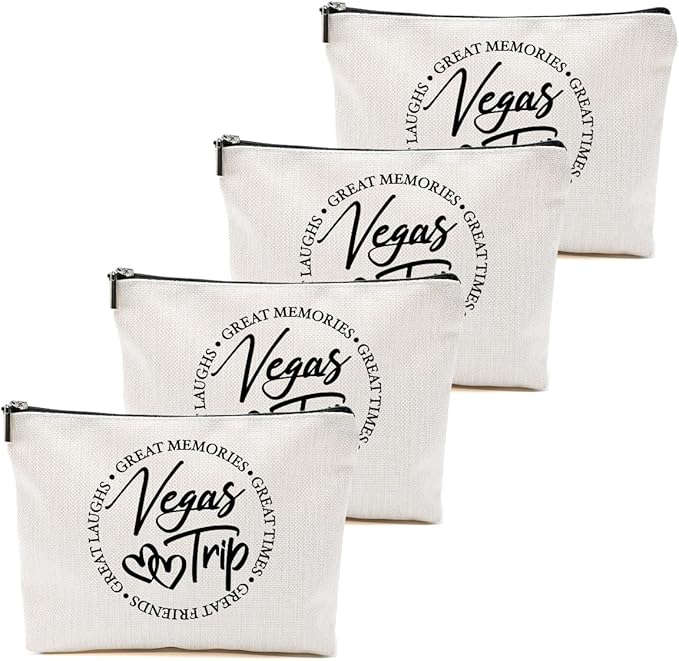 4 PCs Girls Trip Gifts Favors, Girls Weekend Gifts Makeup Bag, Vegas Gifts Weekend Bag Summer Vacation Cosmetic Bag, Friendship Gifts for Women Best Friend, Christmas Trip Gifts Goodie Bag