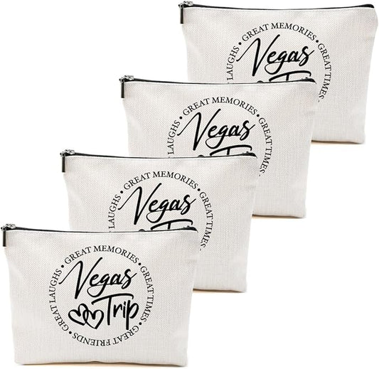 4 PCs Girls Trip Gifts Favors, Girls Weekend Gifts Makeup Bag, Vegas Gifts Weekend Bag Summer Vacation Cosmetic Bag, Friendship Gifts for Women Best Friend, Christmas Trip Gifts Goodie Bag