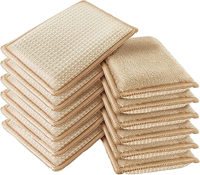 Bamboo Dish Sponge Natural Kitchen Scrub Sponges-Beige,12 Pack