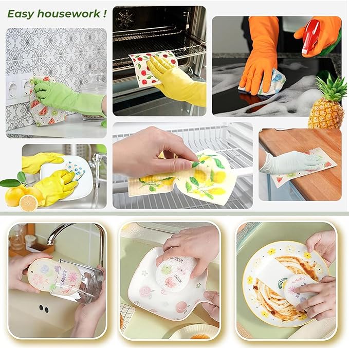 Swedish Dishcloths for Kitchen, 5 Large Square Super Absorbent Washable Paper Towels with 2 Small Thick Reusable Swedish Dish Cloths, Quick Drying Cleaning Rags