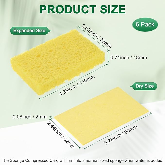 6-Pack Kitchen Sponges, Condense Eco Cellulose Non-Scratch Scrub Heavy Sponge for Kitchen/Household/Bathroom, Clean Tough Messes Dish Scrubber [Yellow]
