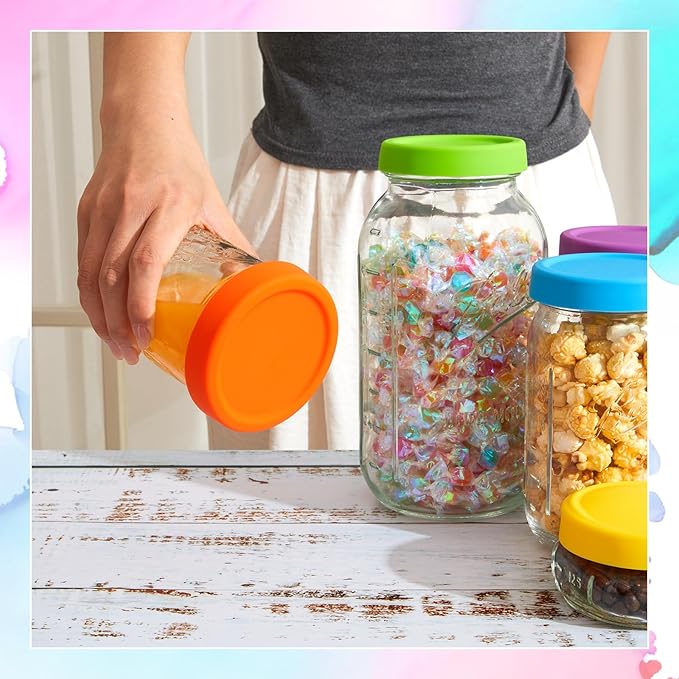 12 Pcs Silicone Regular Mouth Lids Mason Jar Lids Thickened Leak Proof Lid for 70 mm All regular mouth Mason Jars, Reusable Large Canning Jar Caps(Red Orange Yellow Green Blue Purple)