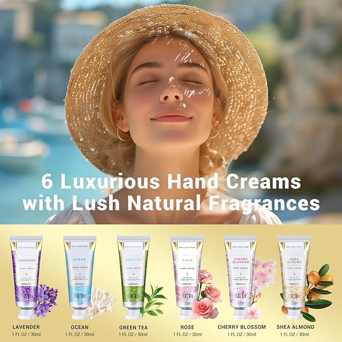 spa luxetique Hand Cream Set Gifts for Women Travel Size Hand Lotion for Dry Cracked Hands, Stocking Stuffers for Women Christmas Gifts Thanksgiving Birthday Sets 6 x 1.0 oz/30ml