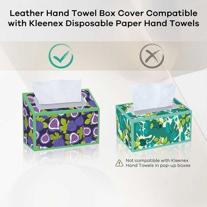 Tissue Box Cover Holder Compatible with Kleenex Disposable Paper Hand Towels, Leather Paper Towel Dispenser for Tabletop, Bathroom, Car, Office (Black-2 Pack)