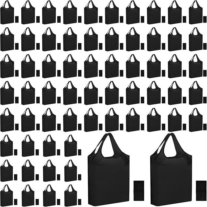 100 Pack Reusable Grocery Bags Bulk Polyester Shopping Bags Foldable Shopping Tote Pouch for Grocery 50 Lbs Washable(Black)