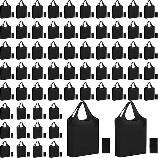 100 Pack Reusable Grocery Bags Bulk Polyester Shopping Bags Foldable Shopping Tote Pouch for Grocery 50 Lbs Washable(Black)