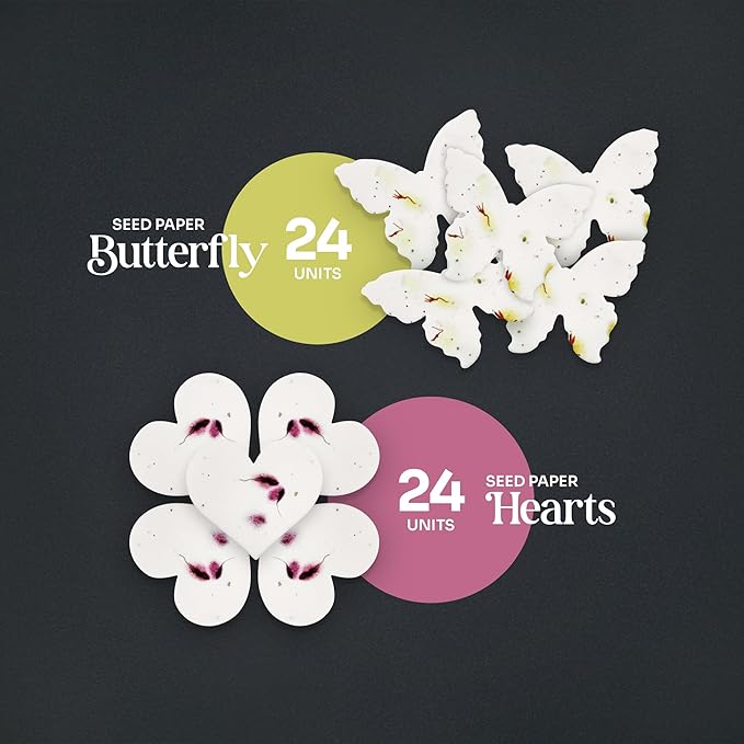 48pcs Seed Paper – 24pcs Hearts & 24pcs Butterflies Plantable Wildflower, Writable & Plantable Gift for Moms, & Plant Lover, Ideal for Weddings, Baby Shower, Memorial, & Celebrations