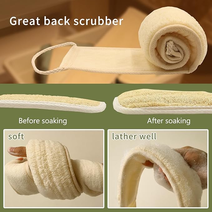 Natural Loofah Back Scrubber for Women(1Pack),Exfoliating Bath Luffa Sponge Made from Organic Loofa for Daily Shower