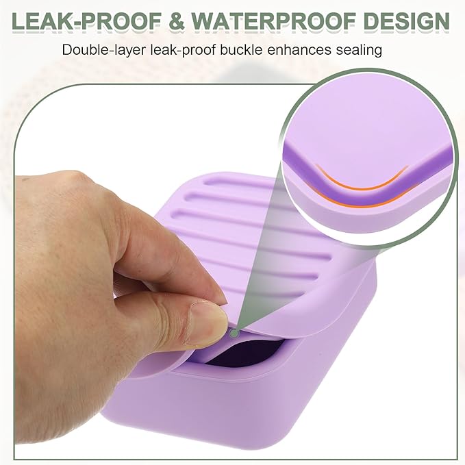 uxcell Shampoo Bar Travel Case, Silicone Leak Proof Soap Bar Case with Draining Layer Soap Container for Traveling, Bathroom, Gym, Camping(4"x2.76"x1.3", Pink)
