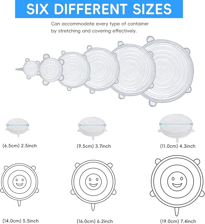 12PCS Silicone Stretch Lids for Food Storage, 6 Specifications of Reusable Silicone Bowl Cover, Suitable for Various Food Containers, High and Low Temperature Scenarios (Microwave Ovens, Freezers)