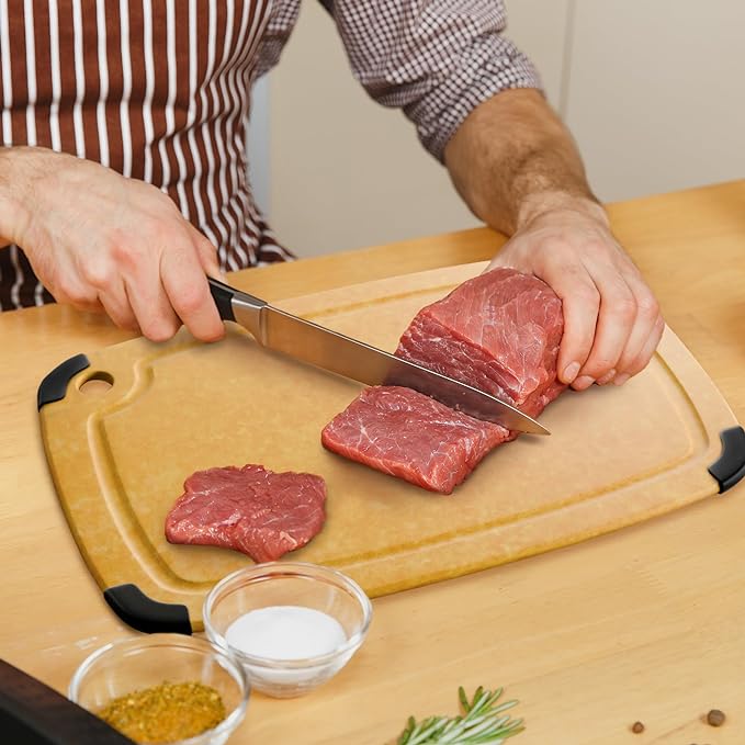 Dishwasher Safe Cutting Boards for Kitchen - Large Composite Wood Cutting Board with Non-Slip Feet & Juice Groove - Thin & Lightweight Eco-Friendly Chopping Board (14.5" 11.25", Natural)
