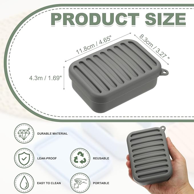 uxcell Shampoo Bar Travel Case, Silicone Leak Proof Soap Bar Case with Draining Layer Soap Container for Traveling, Bathroom, Gym, Camping(4"x2.76"x1.3", Gray)