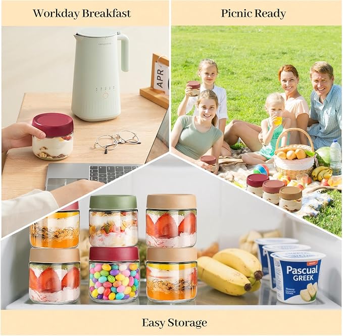 12 Pack 10oz Glass Jars with Lids, Overnight Oats Containers with Airtight Lids, Wide Mouth Mason Jars, Salad, Yogurt Storage, Chia Pudding, Snacks, Sugar - Reusable