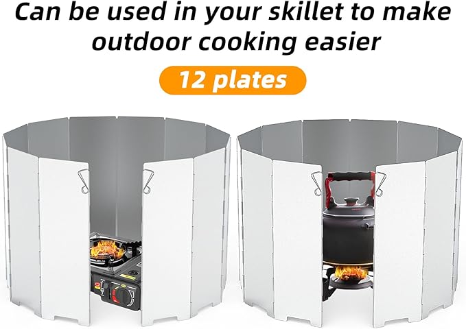 RioRand Folding Ultralight Camping Stove Windscreen Portable Backpacking Stove Windshield, Backpack Windscreen for Butane/Backpacking Stoves, Camp Windshield for Outdoor Camping, Hiking, BBQ 12 Plates