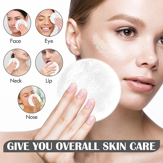 Orighty Reusable Microfiber Makeup Remover Pads 50 Count, Eco-Friendly Facial Cleansing Cloths, Round Shape, Super Soft, Ideal Gift with Laundry Bag (White)