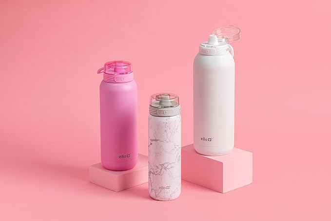 Ello Cooper 18oz Kids Stainless Steel Water Bottle with Straw and Carry Handle, Double Walled and Vacuum Insulated Metal, Leak Proof Locking Lid with Soft Silicone Spout, Reusable, BPA Free, White