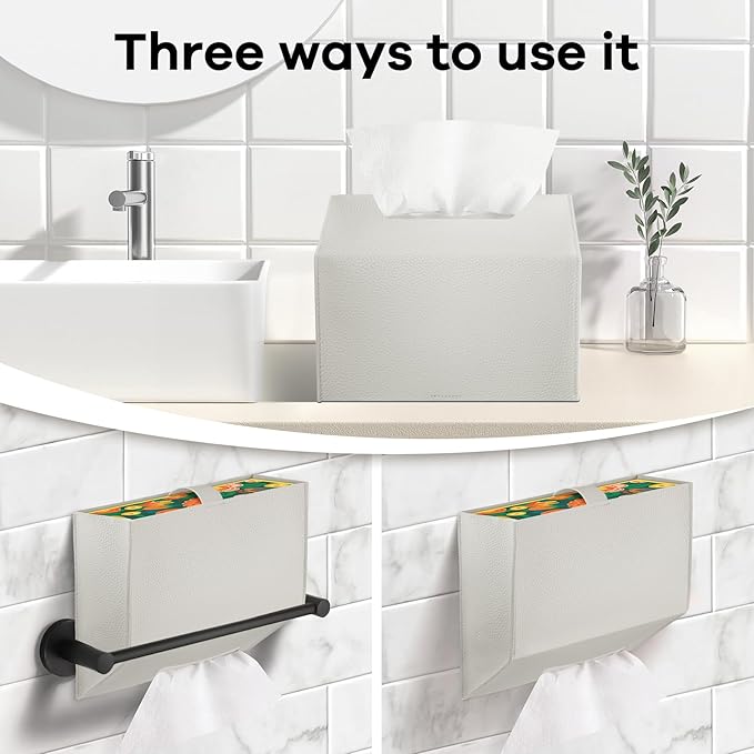 Tissue Box Cover Holder Compatible with Kleenex Disposable Paper Hand Towels, Leather Paper Towel Dispenser for Tabletop, Bathroom, Car, Office (Cream-1 Pack)