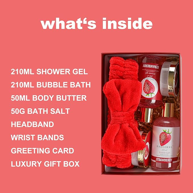 9pcs Spa Gift Set for Women Christmas Gifts - Strawberry Bath and Body Gift Set for Mom Mothers Day, Gift for Girls, Bath Gift Set for Her, Birthday Gift for Mom Her, Gift Sets for Women