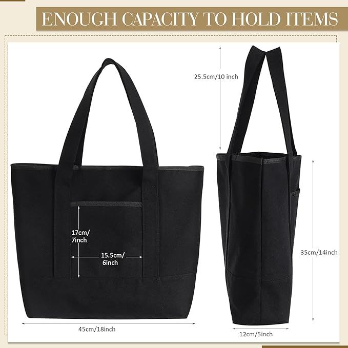 Reginary 16 Pcs Canvas Tote Bags Bulk with Outer Pocket 18 Inch Reusable Shopping Grocery Blank Tote Bag for Women Mother DIY