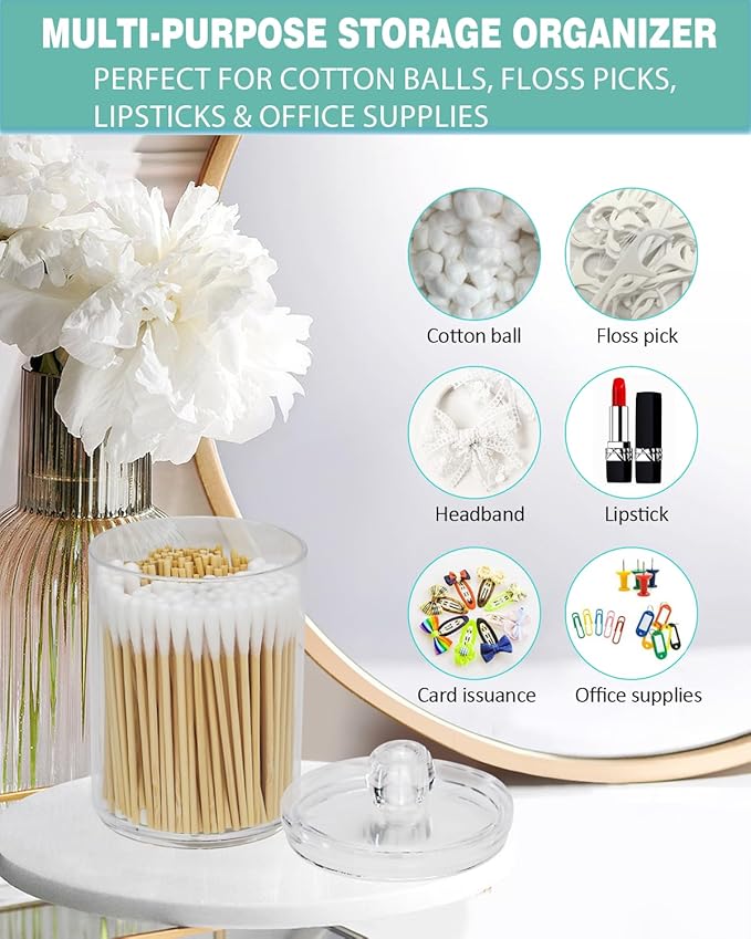 Bamboo Cotton Swabs with Plastic Holder, 200 Count (3 Inch) – Eco-Friendly Biodegradable Cotton Buds for Makeup, Pet Ear Care, Household Cleaning & Travel Storage Jar