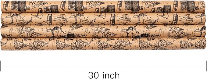 RUSPEPA Christmas Wrapping Paper - Black Sketch Design - 4 Rolls - 30 Inches x 10 Feet Per Roll
