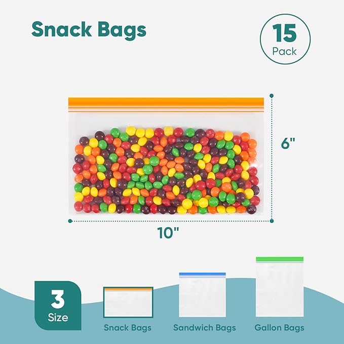 Lerine 26 Pack Reusable Snack Bags Dishwasher Microwave Safe, BPA Free Reusable Food Storag Bags, Extra Thick Leakproof Reusable Bags Snack Pouch for Candy, fruits, Cereal, Home Organization