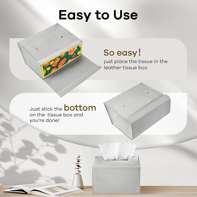Disposable Hand Towel Box Cover Compatible with Kleenex Disposable Paper Hand Towels, Leather Tissue Box Cover Holder for Bathroom Holder (Silver-2 Pack)