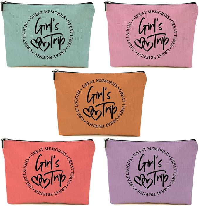 5 Pcs Girls Trip Gifts Favors, Girls Weekend Gifts Makeup Bag, Bestie Gifts Weekend Bag Travel Gifts Vacation Cosmetic Bag, Friendship Gifts for Women Friend, Graduation Wedding Gifts Toiletry Bag