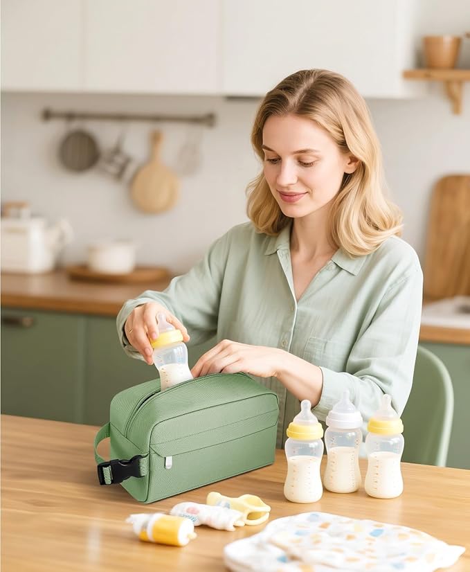 Small Insulated Snack Bag Lunch Box,Collapsible Reusable Small Lunch Bag with Snap Buckle Handle for Beach Travel Picnic,Green 5-Can(3L)