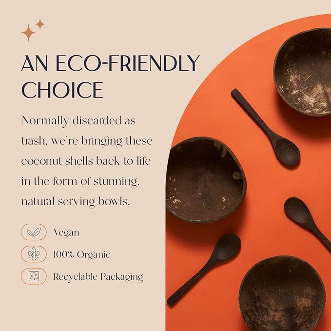 Coconut Bowl Set with Wooden Spoons – White Elephant Gifts For Adults, Christmas Gifts. Eco-Friendly Acai Bowls, Yogurt Bowls & Smoothie Bowl – Ideal for Ninja Creami (2, Natural)