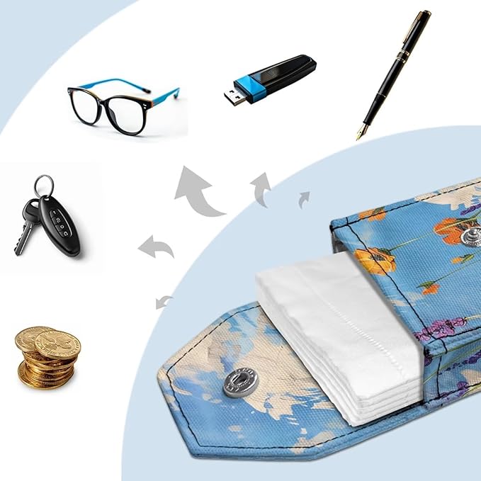 Oil Painting Purse Tissue Packs Portable Tissue Holder with Hanging Rope Travel Tissue Holder Snap Button Enclosed Tissue Packs