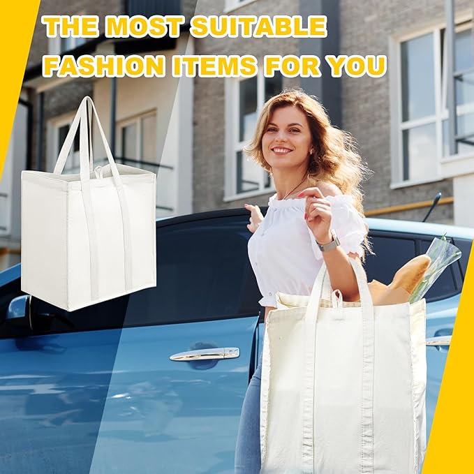 Amylove 12 Pack Canvas Tote Bag Canvas Grocery Bag Large Reusable Heavy Duty Shopping Pouches Bulk with Handle 15 x 13 x 10''