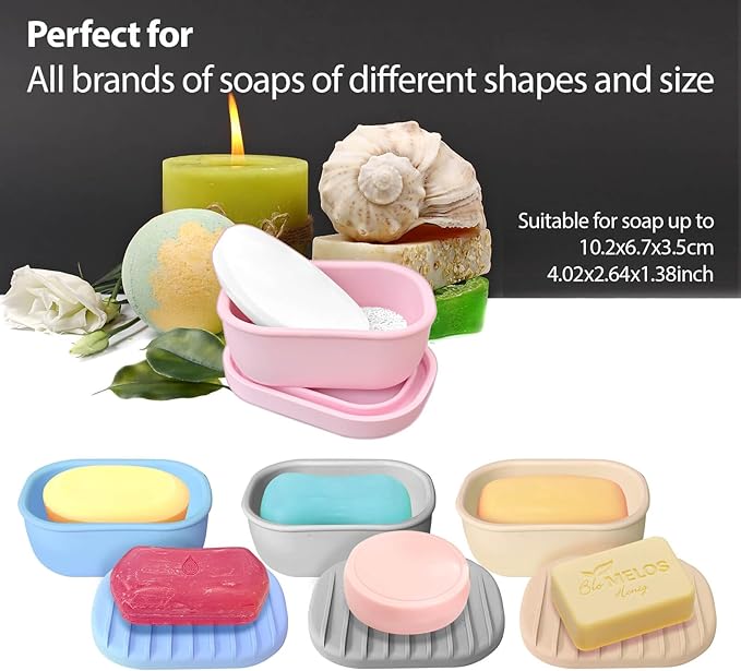 Leakproof Silicone Travel Soap Case with Drainage Layer, Silicone Bar Soap Holder Compact Portable Shatterproof Soap Container Box for Bathroom Gym Camp Travel Toiletries (Pink, Clear Lid)