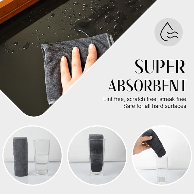 SINLAND Microfiber Cleaning Cloth Ultra Absorbent Softer Towel Reusable Cloth No Streak Lintless Cleaning Clothes for Home, Kitchen, Car, Window Use 12x12 Inch Slate Grey 6 Pack
