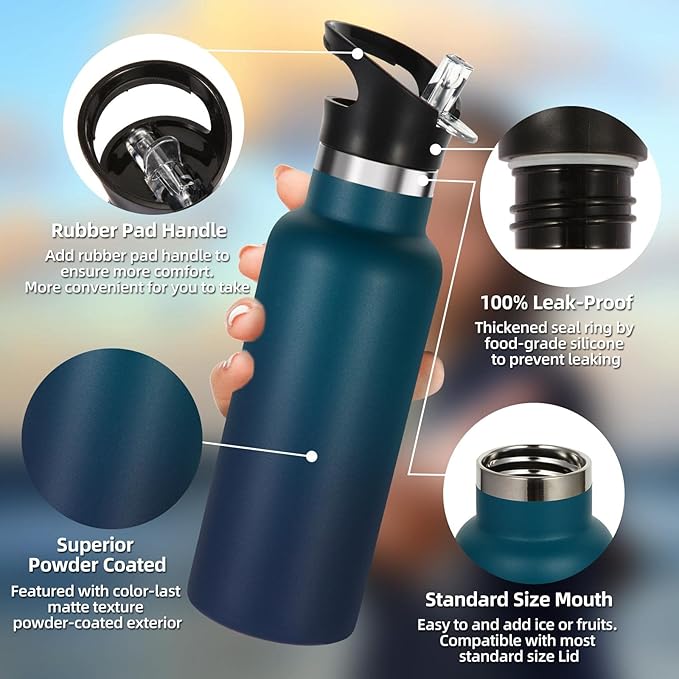 Volhoply 17oz Insulated Water Bottle Bulk 2 Pack,Stainless Steel Kids Water Bottles with Straw Lid,Double Wall Vacuum Metal Water Flask,Reusable Sports School Cups Keep Hot & Cold (Assorted,2 Set)