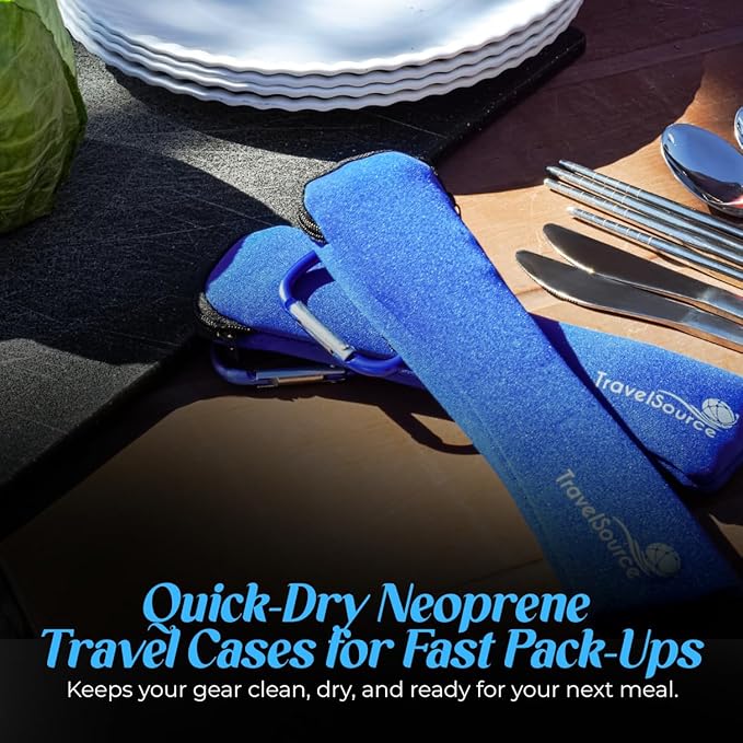 Travel Utensils With Case - Metal Camping Silverware Cutlery Set - Reusable & Portable Fork Knife Spoon Flatware & Chopsticks For Lunch Box, Backpacking (2 Cases)