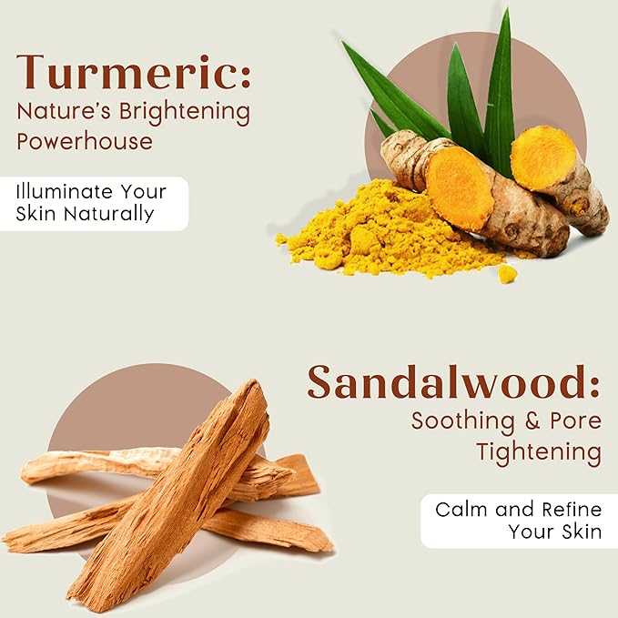 PRANA Sandalwood & Turmeric Face Mask - Natural Cleansing Facial Mask with Ayurvedic Ingredients - Bentonite & Kaolin Clay Mask - Brightening, Hydrating, Anti-Aging - Vegan & Cruelty-Free Mask (60ml)