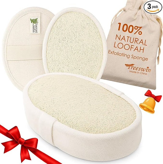 Natural Loofah Sponge Exfoliating Body Scrubber, Organic Biodegradable Eco-Friendly Bath Luffa for Shower, Gentle Deep Clean for All Skin Types, Men & Women, Thin/Thick Textures, Easy-Dry Hanging Rope
