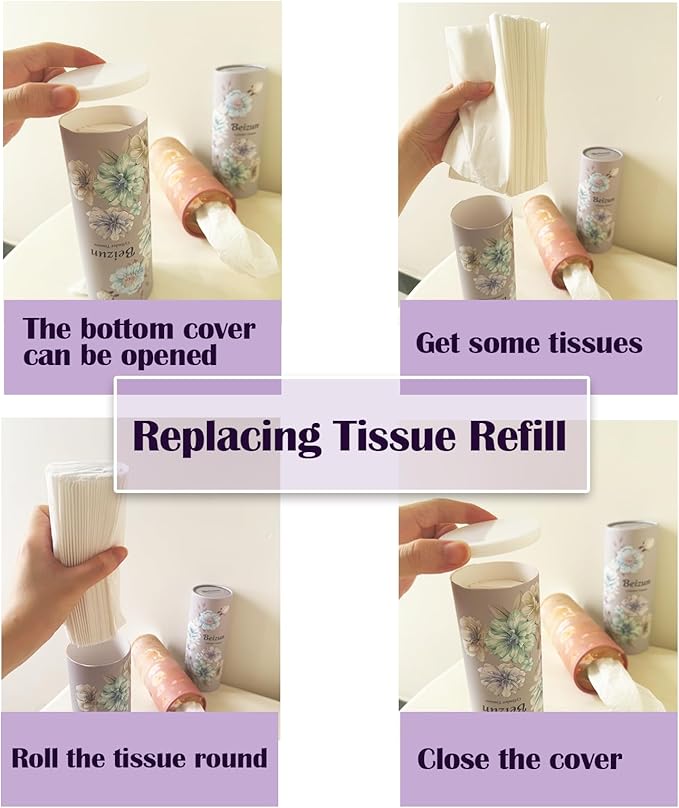 Beizun Car Tissue Holder with Facial Tissues - 4 PK - Travel Tissue Tubes Box Container Perfect Fit for Car Cup Holder