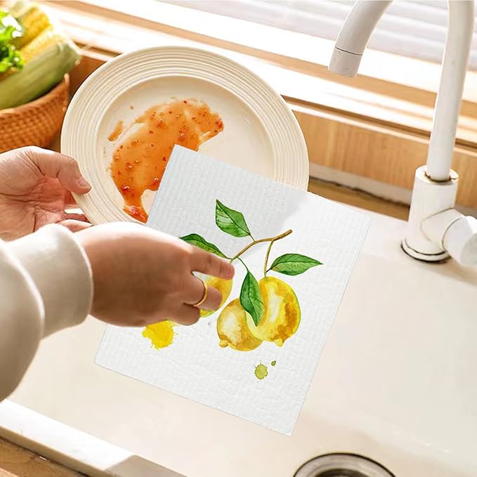 Swedish Dishcloths for Kitchen, Spring Swedish Dish Cleaning Cloths for Friut, Papaya Reusable Paper Towels, 4 Pack Dish Towels for Kitchen, Reusable Sponge Cloths Washable