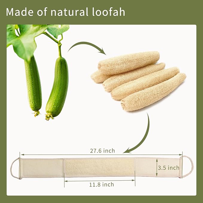 Natural Loofah Back Scrubber for Women(1Pack),Exfoliating Bath Luffa Sponge Made from Organic Loofa for Daily Shower