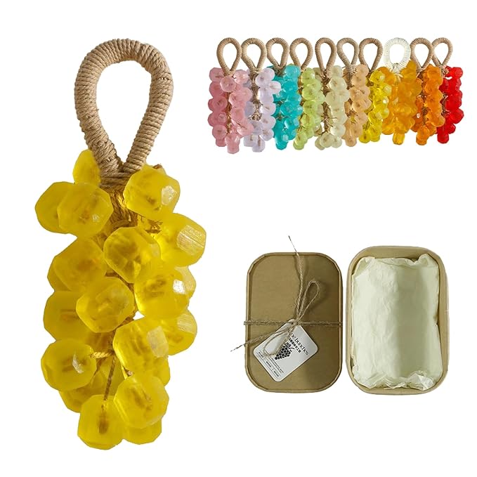 Handmade Grape Soap on a Rope, Natural Cold Process Cluster Soap Bar for Hand Wash and Bath, Decorative & Long Lasting Fragrance, Gift Set for Women Men (1, Lemons)