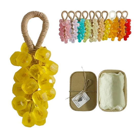 Handmade Grape Soap on a Rope, Natural Cold Process Cluster Soap Bar for Hand Wash and Bath, Decorative & Long Lasting Fragrance, Gift Set for Women Men (1, Lemons)
