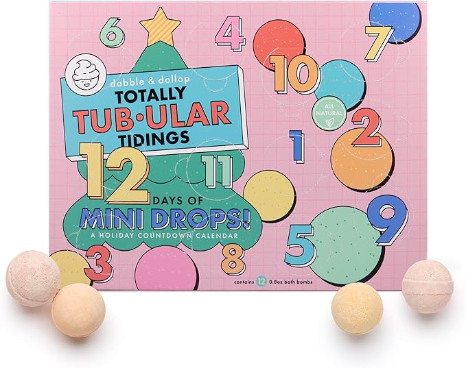 Dabble & Dollop Totally Tub-ular Tidings 12 Days of Mini Bath Bombs Holiday Countdown Calendar - Fizzy Natural Bath Bomb Advent Calendar Holiday Gift