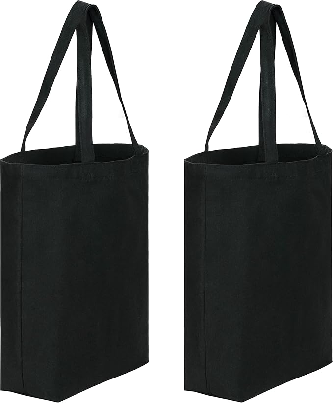Canvas Tote Bags - 2 Pcs Multi-Purpose Reusable Bags - Perfect for Grocery, Shoppping & DIY Gifts