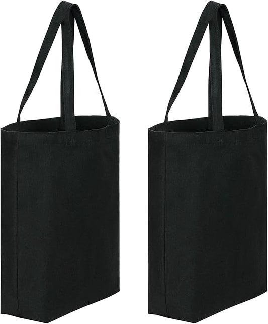 Canvas Tote Bags - 2 Pcs Multi-Purpose Reusable Bags - Perfect for Grocery, Shoppping & DIY Gifts