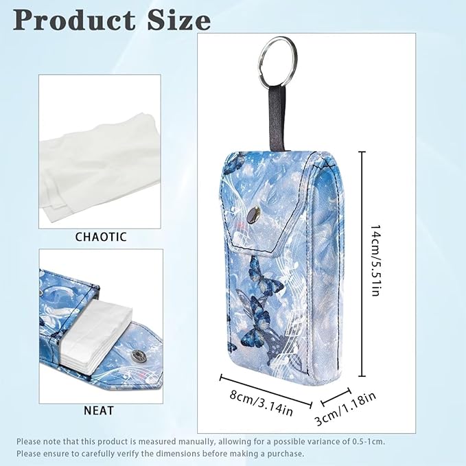 Tissues Purse Pocket Portable Hanging Rope Canvas Purple Butterfly Mini Tissue Bag Paper Holder for Travel Office Daily