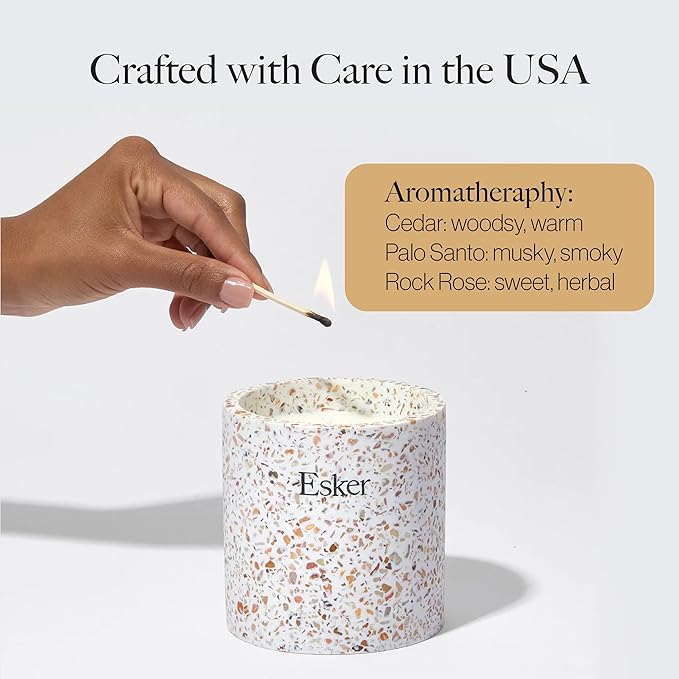 Esker Terrazzo Plantable Candle – Hand-Poured Soy Wax with Essential Oils, Eco-Friendly Reusable Planter, Includes Wildflower Seed Paper for Sustainable Gifting