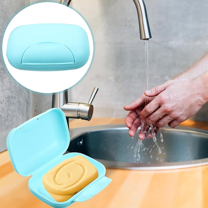 Portable Large Blue Soap Dish Container with Lock Lightweight Travel Soap Holder for Hiking Camping Bathroom Use Leakproof PP Plastic Case