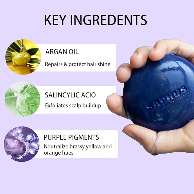 Sulfate Free Brass Toning Purple Shampoo Bar and Conditioner Set for Blonde, Bleached, Silver, or Brown Hair, Neutralizes Brassy Yellow Orange Tones, 6 oz